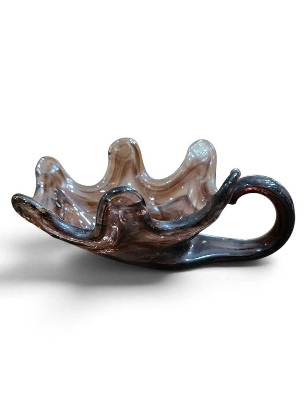 Handblown Glass Decorative Bowl - Amethyst/Brown Swirl